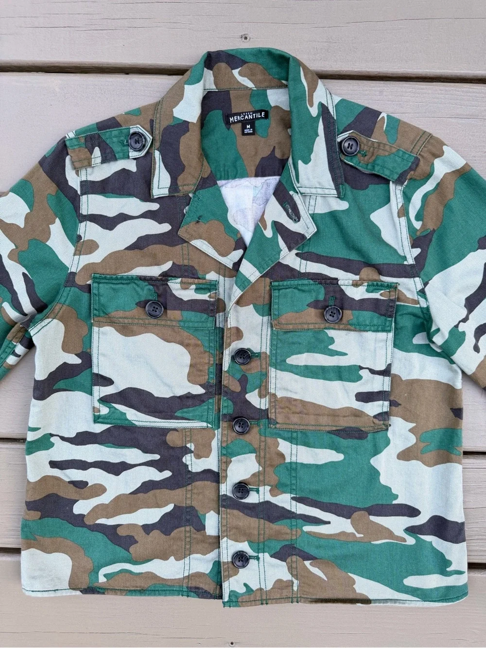 J. Crew Mercantile Camo Camouflage Utility Shirt Jacket Military Army size M